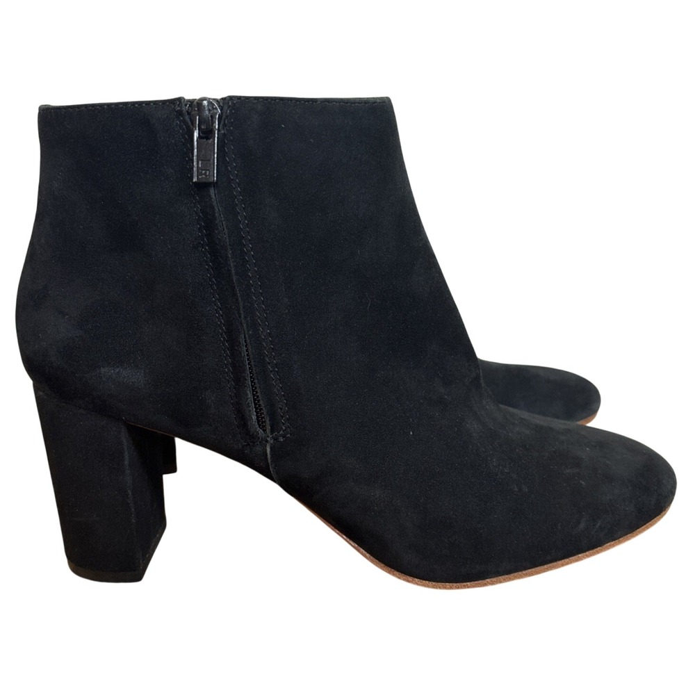 Loeffler Randall Booties Sz 7 Black Suede Block Heel Zip Side Boots Shoes Classy
